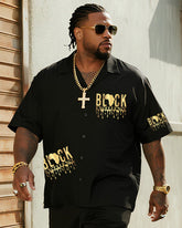 Big & Tall Men's Juneteenth Black History Month Printed Short Sleeve Shirt Trousers Suit